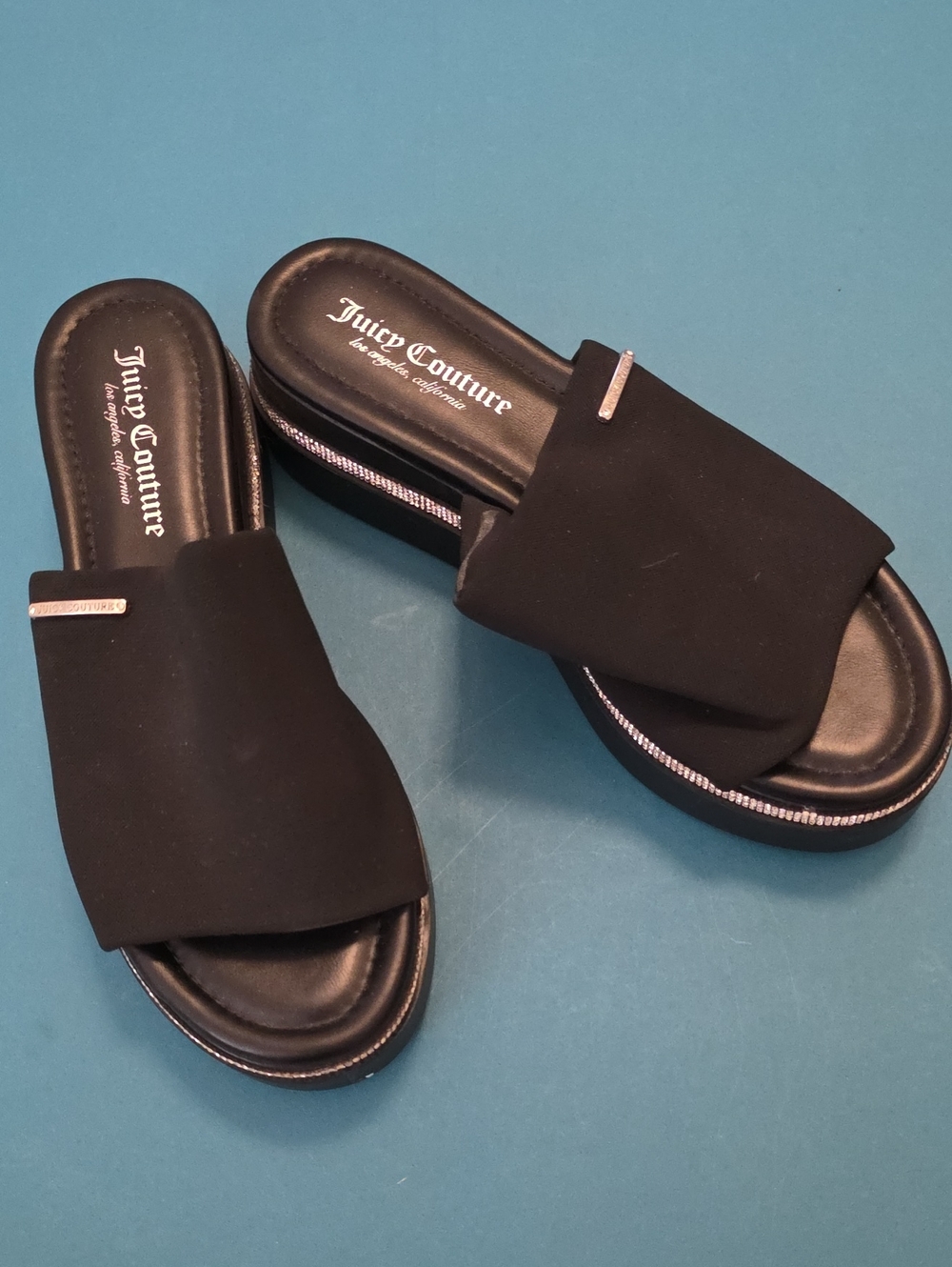 Juicy Couture Black Slide Mules with Rhinestone Band